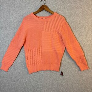 No Boundaries Women's Large Cable Knit Sweater Creamsicle Orange Crew Neck